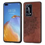 For Huawei P40 Pro+  Mandala Embossed Cloth Cover PC + TPU Mobile Phone Case with Magnetic Function and Hand Strap(Brown)