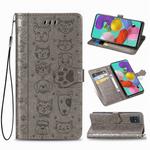 For Galaxy A71 5G Cute Cat and Dog Embossed Horizontal Flip Leather Case with Bracket / Card Slot / Wallet / Lanyard(Gray)