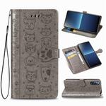 For Sony Xperia L4 Cute Cat and Dog Embossed Horizontal Flip Leather Case with Bracket / Card Slot / Wallet / Lanyard(Gray)