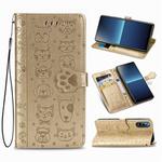 For Sony Xperia L4 Cute Cat and Dog Embossed Horizontal Flip Leather Case with Bracket / Card Slot / Wallet / Lanyard(Gold)