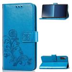 For Sony Xperia L4 Four-leaf Clasp Embossed Buckle Mobile Phone Protection Leather Case with Lanyard & Card Slot & Wallet & Bracket Function(Blue)