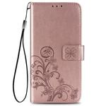 For Huawei Nova 7SE/P40 lite 5G Four-leaf Clasp Embossed Buckle Mobile Phone Protection Leather Case with Lanyard & Card Slot & Wallet & Bracket Function(Rose Gold)