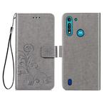 For Motorola Moto G8 Power Lite Four-leaf Clasp Embossed Buckle Mobile Phone Protection Leather Case with Lanyard & Card Slot & Wallet & Bracket Function(Gray)