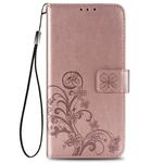 For Galaxy A51 5G Four-leaf Clasp Embossed Buckle Mobile Phone Protection Leather Case with Lanyard & Card Slot & Wallet & Bracket Function(Rose Gold)