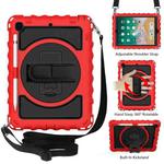 For iPad 9.7 (2018) & (2017) 360 Degree Rotation PC + Silicone Shockproof Combination Case with Holder & Hand Grip Strap & Neck Strap(Red)