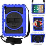 For iPad 9.7 (2018) & (2017) 360 Degree Rotation PC + Silicone Shockproof Combination Case with Holder & Hand Grip Strap & Neck Strap(Blue)
