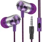 Metal Wired Earphone Super Bass Sound Headphones In-Ear Sport Headset with Mic for Xiaomi Samsung Huawei(Purple)