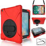 360 Degree Rotation Silicone Protective Cover with Holder and Hand Strap and Long Strap for iPad 5 / iPad Air(Red)
