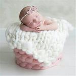 50x50cm New Born Baby Knitted Wool Blanket Newborn Photography Props Chunky Knit Blanket Basket Filler(White)