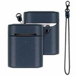 Wireless Earphone Protective Shell Leather Case Split Storage Box For Airpods 2(Deep Blue)