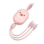 8 Pin + Micro USB + Type-C / USB-C Interface 3 in 1 Telescopic Storage Data Cable(Cute Pink)