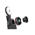 4 in 1 Wide Angle + Macro + Fisheye + Fill Light Mobile Phone SLR Camera Lens(Black)