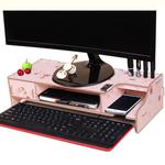 Monitor Wooden Stand Computer Desk Organizer with Keyboard Mouse Storage Slots(Flower)