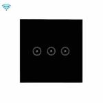 Wifi Wall Touch Panel Switch Voice Control Mobile Phone Remote Control, Model: Black 3 Gang (Zero Firewire Wifi )