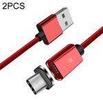 2 PCS ESSAGER Smartphone Fast Charging and Data Transmission Magnetic Cable with USB-C / Type-C Magnetic Head, Cable Length: 2m (Red)