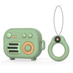 2 PCS Retro Radio Shape Protective Cover Silicone Case for AirPods Pro, Colour: Matcha Green+Finger Ring