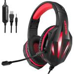 ERXUNG J5 Head-Mounted Gaming Headset Wire-Controlled Desktop Computer Gaming With Microphone  Luminous Headset(Black Red)