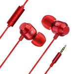 XK-059 3.5mm In-ear Heavy Bass Gaming Music Metal Wired Earphone with Microphone(Red)