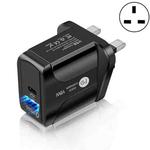 18W PD + QC 3.0 Fast Charge Travel Charger Power Adapter With LED Indication Function(UK Plug Black)