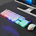 LIMEIDE GTX300 104 Keys Retro Round Key Cap USB Wired Mouse Keyboard, Cable Length: 1.4m, Colour: Punk Set White