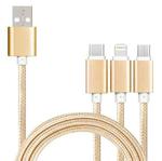 5 PCS 2A 3 In 1 USB To USB-C / Type-C + 8 Pin + Micro USB Braided Data Cable(Rose Gold)