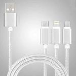 5 PCS 2A 3 In 1 USB To USB-C / Type-C + 8 Pin + Micro USB Braided Data Cable(Silver White)