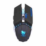 T-WOLF Q15 6-Buttons 1600 DPI Wireless Rechargeable Mute Office Gaming Mouse with 7 Color Breathing Light(Technology Black)