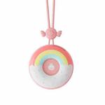 Donut Hanging Neck Fan Cute Leafless Big Wind Power USB Charging Handheld Fan(Rainbow Pink)