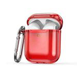 2 PCS SSDD8868 Bluetooth Headset Protective Cover Transparent TPU Headphone Protective Case For AirPods 1 / 2(Transparent Red + Red)