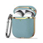 Plated Fabric PC Protective Cover Case For AirPods 1 / 2(Light Blue + Gold)