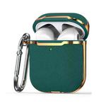Plated Fabric PC Protective Cover Case For AirPods 1 / 2(Green + Gold)