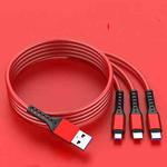 2 PCS ZZ034 USB To 8 Pin + USB-C / Type-C + Micro USB 3 In 1 Fast Charging Cable, Style: 5A Super Fast-Red