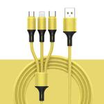 2 PCS ZZ034 USB To 8 Pin + USB-C / Type-C + Micro USB 3 In 1 Fast Charging Cable, Style: Silicone-Yellow