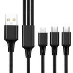 2 PCS ZZ034 USB To 8 Pin + USB-C / Type-C + Micro USB 3 In 1 Fast Charging Cable, Style: Mini-Black