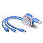 2 PCS ZZ034 USB To 8 Pin + USB-C / Type-C + Micro USB 3 In 1 Fast Charging Cable, Style: Retractable-Blue