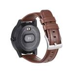 HHJ22 Quick Release Leather Watch Band For Samsung/Huawei Smart Watches, Size: 22mm(Needle Pattern Dark Brown Silver Buckle)