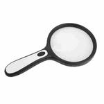 HY130 Hand-Held With LED Lamp 3 Times 130mm Big Mirror Old Man Reading Repair HD Magnifier(Black Frame)
