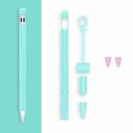 2 Sets 4 In 1 Stylus Silicone Protective Cover + Anti-Lost Rope + Double Pen Nip Cover Set For Apple Pencil 1(Mint Green)