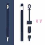 2 Sets 4 In 1 Stylus Silicone Protective Cover + Anti-Lost Rope + Double Pen Nip Cover Set For Apple Pencil 1(Midnight Blue)