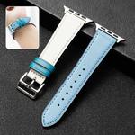 Cowhide Leather Strap Watch Band For Apple Watch Series 8&7 41mm / SE 2&6&SE&5&4 40mm / 3&2&1 38mm(Light Blue White)