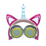 LX-CT888 3.5mm Wired Children Cartoon Glowing Horns Computer Headset, Cable Length: 1.5m(Unicorn Color Petals)