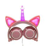 LX-CT888 3.5mm Wired Children Cartoon Glowing Horns Computer Headset, Cable Length: 1.5m(Unicorn Petal Peach)