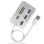 619-3.0 3 Port HUB + 4 Port Card Reader One to Three High Speed USB 3.0 Hub Splitter(White)