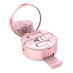 Oatsbasf 3 in 1 Micro USB + Type-C + 8 Pin to USB Telescopic Charging Cable with Makeup Mirror(Pink)