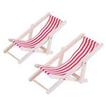 2 PCS 1:12 Beach Lounge Chair Simulation Model Outdoor Beach Scene Shooting Props Can Be Folded(Red)