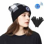 M3-BL Bluetooth Music Headset Cap Double Ear Stereo LED Lighting Warning Knit Hat(Black White with Glove)