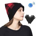 M3-BL Bluetooth Music Headset Cap Double Ear Stereo LED Lighting Warning Knit Hat(Black Red with Glove)