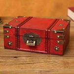 Antique Distressed Cosmetic Storage Box Dressing Table Props For Shooting Scenes，Specification： 6281-01GK02 Red + Lock