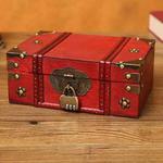 Antique Distressed Cosmetic Storage Box Dressing Table Props For Shooting Scenes，Specification： 6281-01GK10 Red + Password Lock