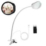 PD-5S 38 LEDs Adjustable Light Multifunctional Clip-on Reading Magnifying Glass, EU Plug, Style:10/20X(White)